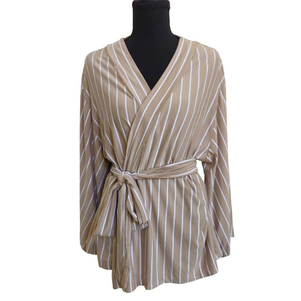 LAKE DreamModal‎ Wrap Top Size Medium Tan Stripe Robe Belted Loungewear Kimono